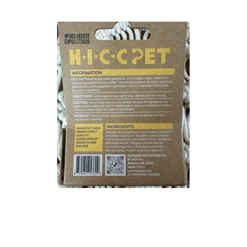 HICC PET Dog Cat Nose Balm Soothes Repairs Moisturizes Dry Cracked Nose .21 Oz